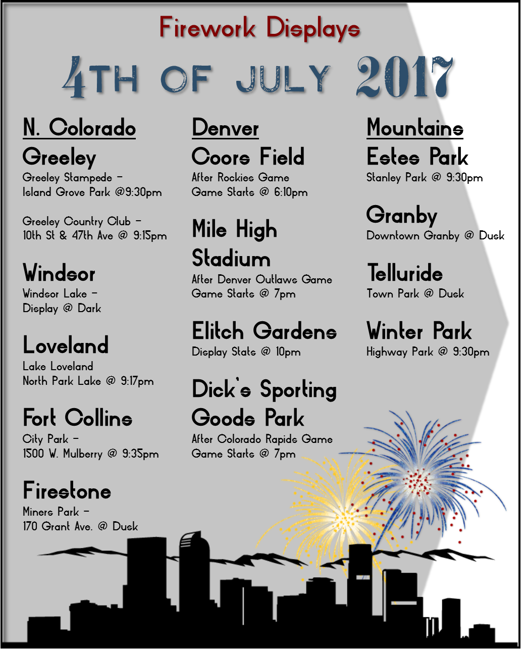 Firework Displays for 4th of July in Northern Colorado